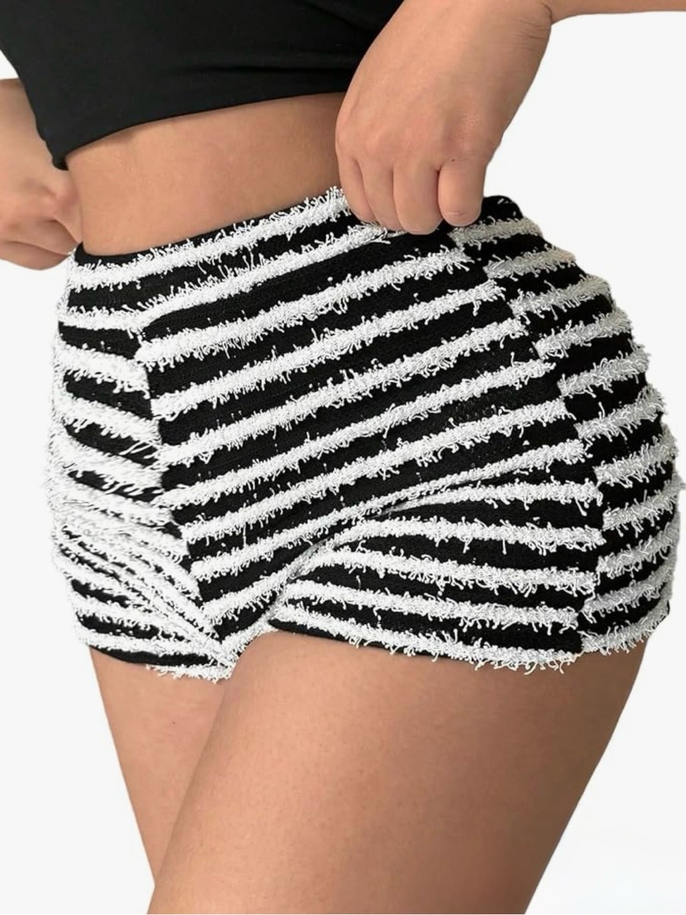 rave wear : Striped Black & White fuzzy shorts